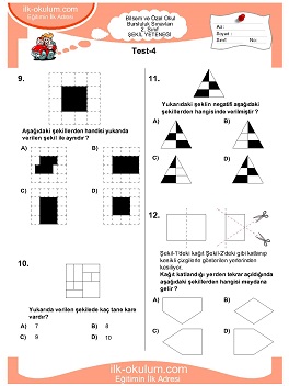 ilkokul 1. Sınıf Bilsem Zeka Testi 